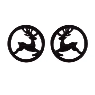 【VIA】白鋼耳釘 麋鹿耳釘/節日系列 縷空圈圈飛躍麋鹿造型白鋼耳釘(黑色)