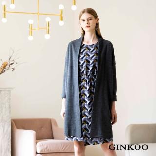 【GINKOO 俊克】交錯斜紋印花七分袖洋裝