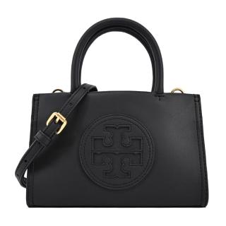 【TORY BURCH】ELLA BIO縫線皮革兩用托特包(迷你/黑)