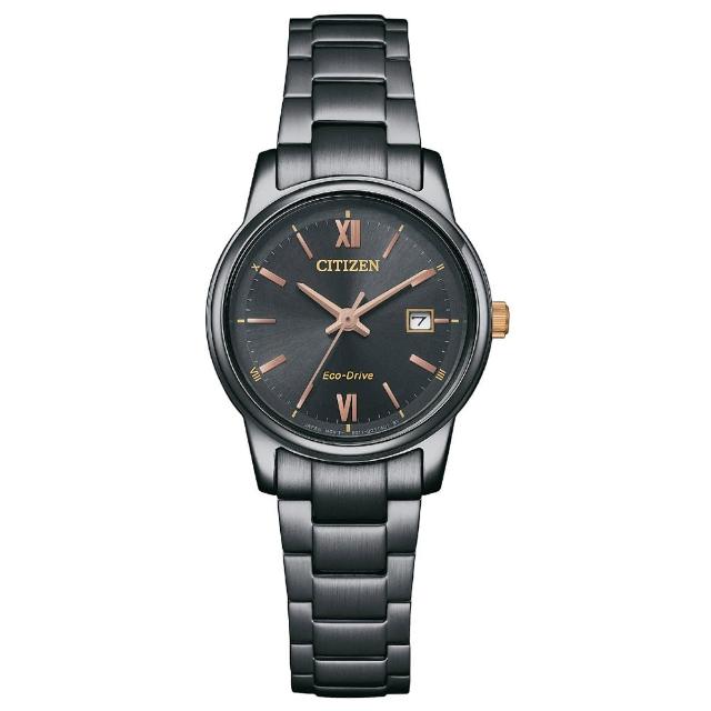 【CITIZEN 星辰】PAIR 簡約都市羅馬光動能時尚女錶-黑/27.5mm 母親節限定(EW2316-79E)