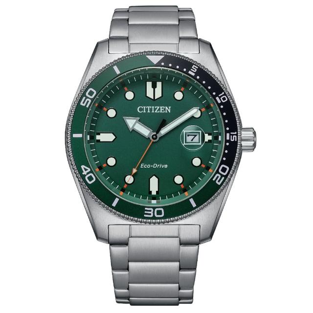 【CITIZEN 星辰】GENTS 馬卡龍撞色光動能時尚男錶-綠x銀/43mm 母親節限定(AW1768-80X)
