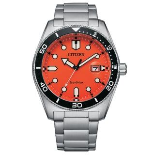 【CITIZEN 星辰】GENTS 馬卡龍撞色光動能時尚男錶-橘x銀/43mm 618限定(AW1760-81X)