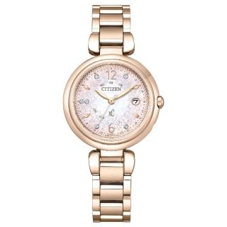 【CITIZEN 星辰】xC 浪漫櫻花光動能電波鈦金屬時尚女錶-粉x玫瑰金/29mm 母親節限定(ES9467-62W)