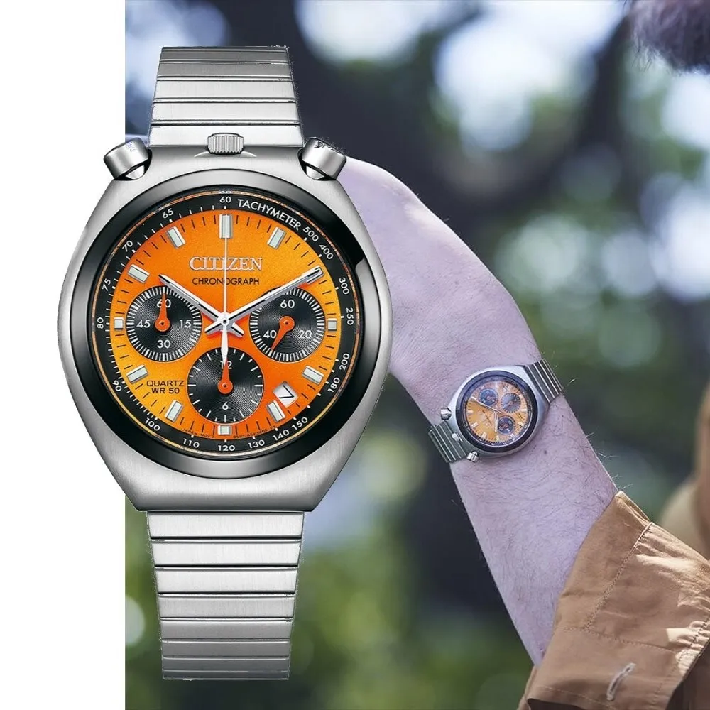 CITIZEN 星辰】Chronograph Tsuno Chrono 限定款牛頭錶計時手錶-橘 