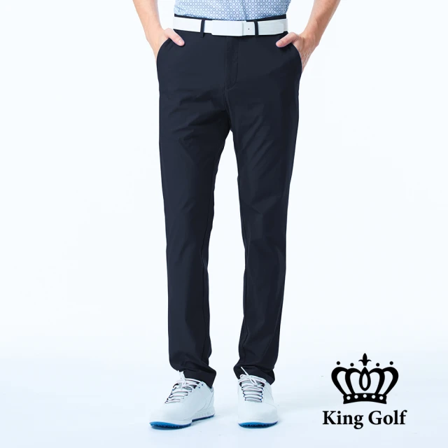 【KING GOLF】速達-網路獨賣款-男款立體剪裁修身彈性休閒長褲/高爾夫球褲(丈青)