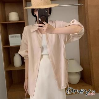 【ONEY 歐妮】★薄款外搭抽繩後背單排扣防曬衫(雪紡/襯衫/上衣/薄外套)