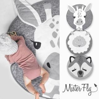 【澳洲 Mister fly】時尚手繪風動物造型圓形遊戲墊(長頸鹿.綿羊.浣熊)
