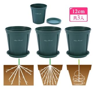 【沐森 Green Life】12cm綠色三入組 青山盆底盤組 塑膠花盆(1號#120 控根盆 加侖盆)