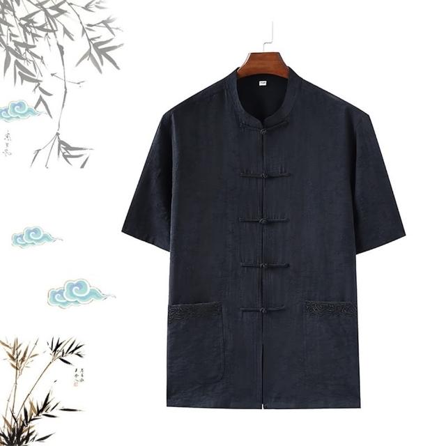 【米蘭精品】現貨+預購 唐裝上衣短袖漢服(中國風刺繡寬鬆薄款盤扣男外套2色74fo35)