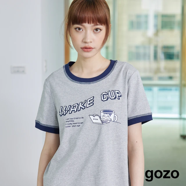 gozogozo 咖啡醒醒配色邊印花T恤(兩色)