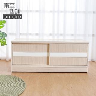 【南亞塑鋼】4尺拉門/推門塑鋼坐式鞋櫃/穿鞋椅(白橡色+白色)
