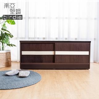 【南亞塑鋼】4尺拉門/推門塑鋼坐式鞋櫃/穿鞋椅(胡桃色+白橡色)