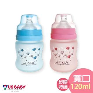 【us baby 優生】真母感矽膠特護玻璃奶瓶(寬口徑120ml)