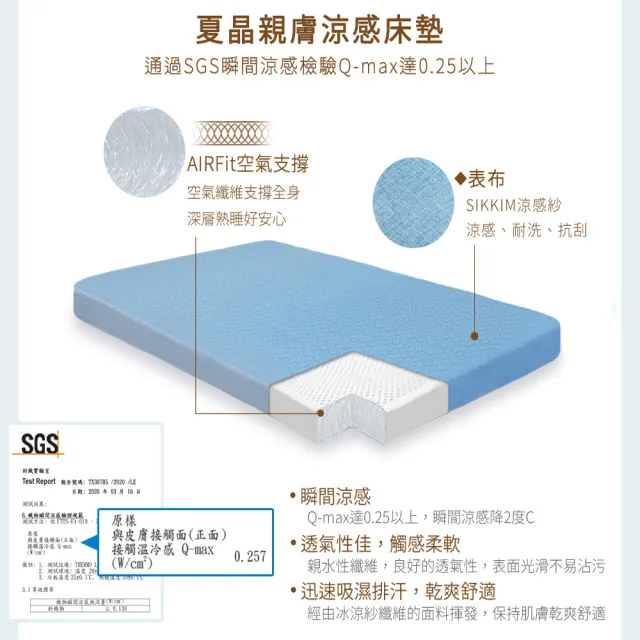 【日本旭川】夏晶AIRFit氧活力親膚涼感2.2cm-雙人加大空氣床墊(感謝伊正推薦降溫透氣省電支撐)