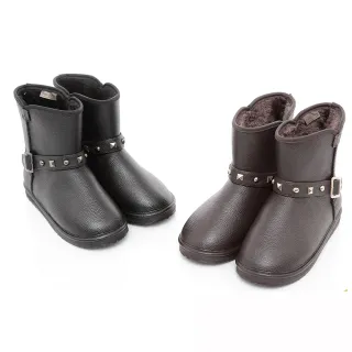 【MK】寒冬必備-金屬鉚釘內刷毛保暖中筒雪靴-黑色/咖啡色