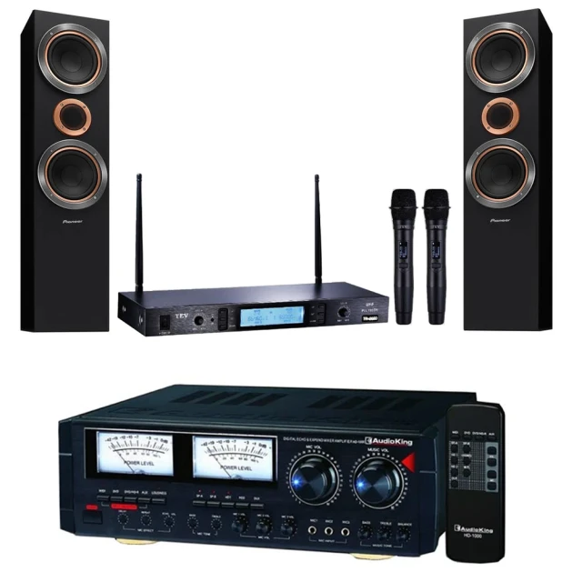 【卡拉OK套組】Audioking HD-1000+TR-5600+S-RS55TB(擴大機/無線麥克風/主喇叭/K歌)