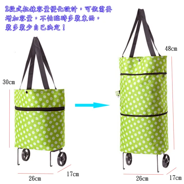 【月陽】時尚圓點可加大容量摺疊購物車購物袋(CL08)