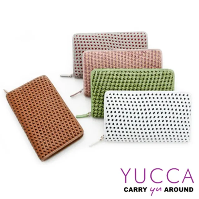 【YUCCA】六角形雙色鏤空編織牛皮拿包-墨綠(D0033043C55)