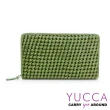 【YUCCA】六角形雙色鏤空編織牛皮拿包-墨綠(D0033043C55)