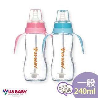 【US BABY 優生】真母感手把吸管玻璃奶瓶(一般口徑240ml)