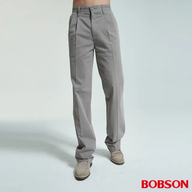【BOBSON】男款超手感打摺灰卡其休閒褲(1712-85)