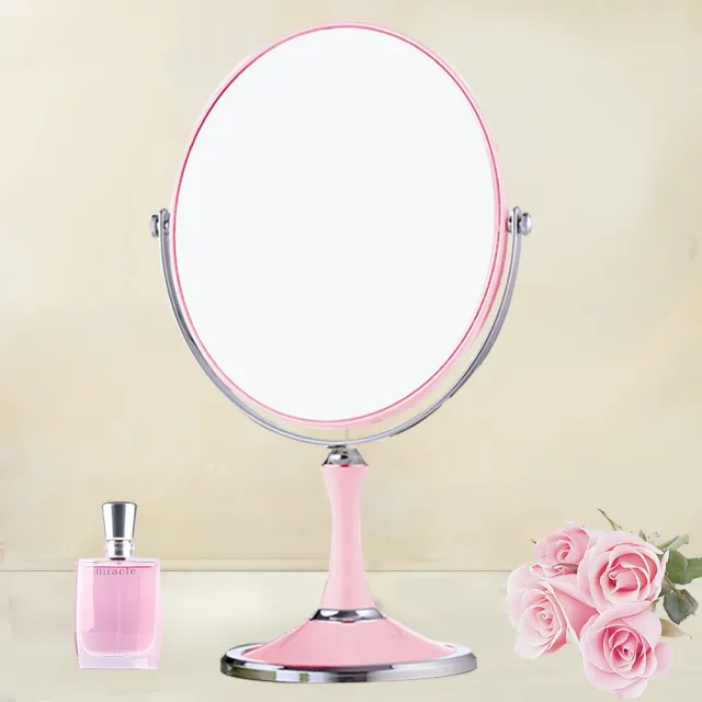 【幸福揚邑】8吋超大歐式時尚梳妝美容化妝放大雙面桌鏡(橢圓鏡-粉紅)