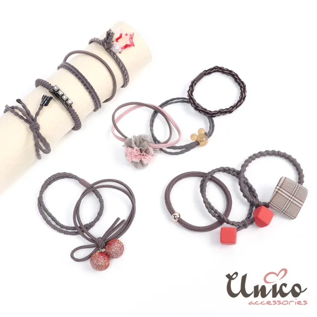 【UNICO】韓版百變組合12件髮圈橡皮筋組合盒裝-H(聖誕/髮飾)