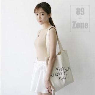 【89 zone】韓版文藝簡約字母 單肩包 斜挎包 手提包 帆布包(白)