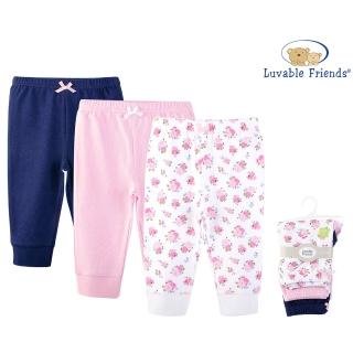 【Luvable Friends 甜蜜寶貝】100%純棉嬰幼兒長褲3件組 粉白碎花(LF32346)