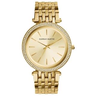 【HANNAH MARTIN】點睛品雙圈鑲鑽不鏽鋼腕錶-金x40mm(HM-1185-G)