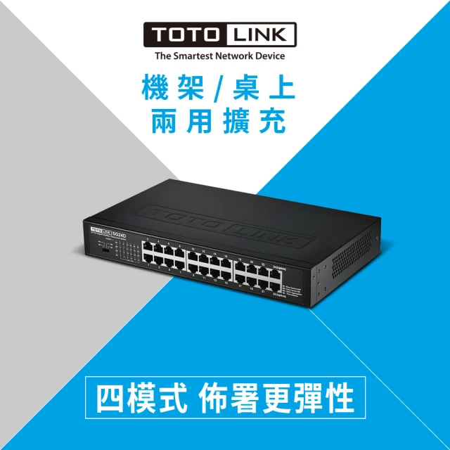 【TOTOLINK】SG24D 24埠Giga桌上型/機架式鐵殼交換器(四種工作模式 一鍵切換)