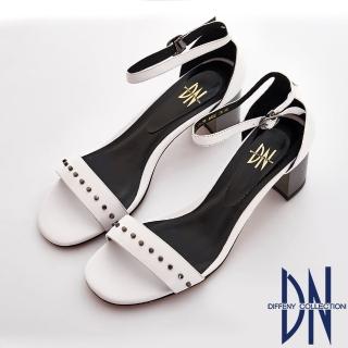 【DN】時尚派對 真皮金屬風低跟涼鞋(白)