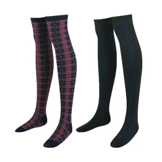 【Gennies 奇妮】3入組*時尚格紋彈性棉膝上襪(藍格/粉格GM70)