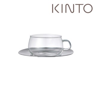 【Kinto】UNITEA 玻璃杯盤組230ml 不銹鋼杯盤