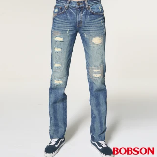 【BOBSON】男款貓鬚直筒破褲(1751-53)