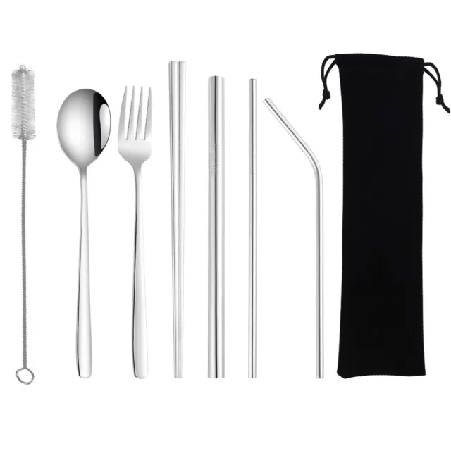 【PUSH!】餐具用品鍍鈦環保304不鏽鋼吸管餐具8件套裝(一套組E135)