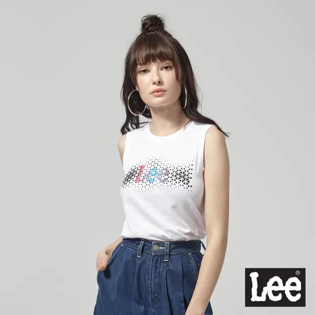 【Lee 官方旗艦】女裝 無袖T恤 / 數位幾何透視 LOGO 經典白(LL190184K14)