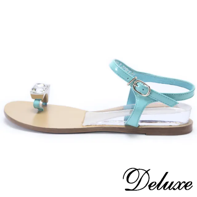 【Deluxe】剔透小波跟方鑽腳戒夾腳涼鞋(藍)