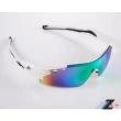 【Z-POLS】新一代太空纖維彈性輕量一片式七彩REVO電鍍帥氣頂級運動眼鏡(多層膜電鍍抗UV400防爆鏡片設計款)