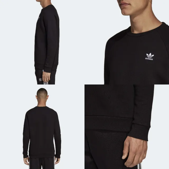 【adidas 愛迪達】上衣 Crewneck Sweatshirt 男款 愛迪達 大學T 衛衣 三葉草 圓領 保暖 黑 白(DV1600)