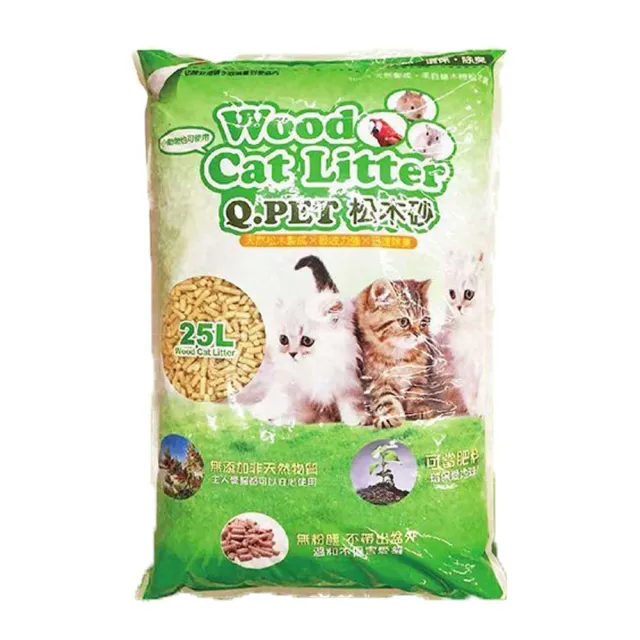 【Q-PET】wood cat litter天然松木砂25L(貓.兔.鼠.刺蝟.鳥.小動物)