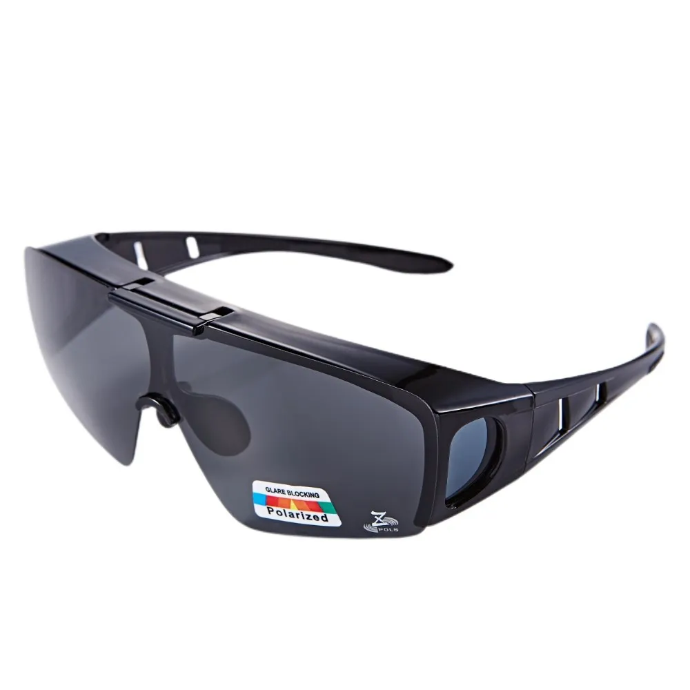 【Z-POLS】頂級設計可掀亮黑款 加大設計Polarized寶麗來偏光眼鏡(新一代可包覆近視眼鏡設計 抗UV400)