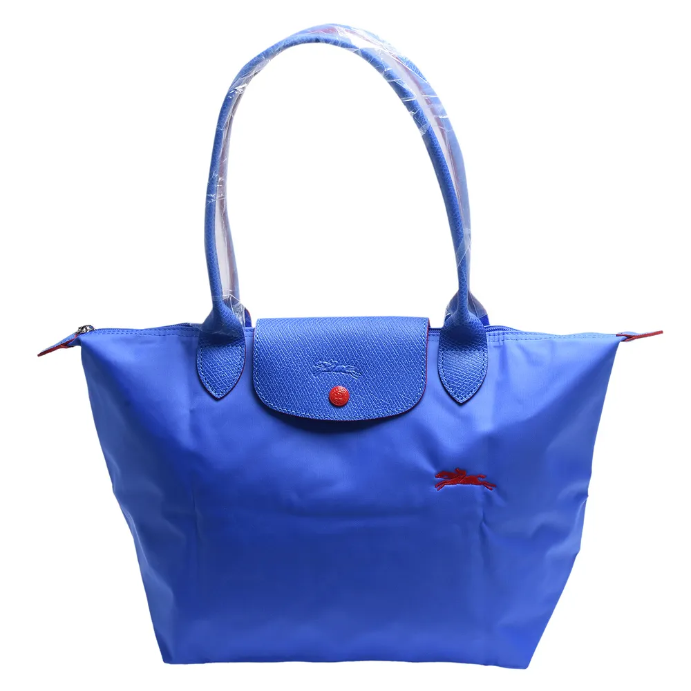 【LONGCHAMP】經典LE PLIAGE系列刺繡摺疊長提把水餃手提包(小-藍紫色2605619-P23)