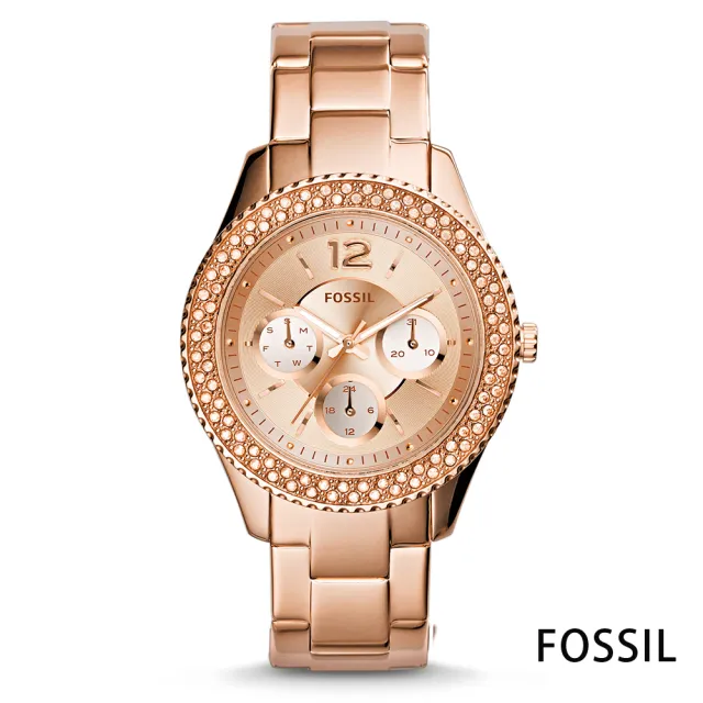 【FOSSIL】瑰麗人生雙層環鑽玫瑰金腕錶-玫瑰金/36mm(ES3590)