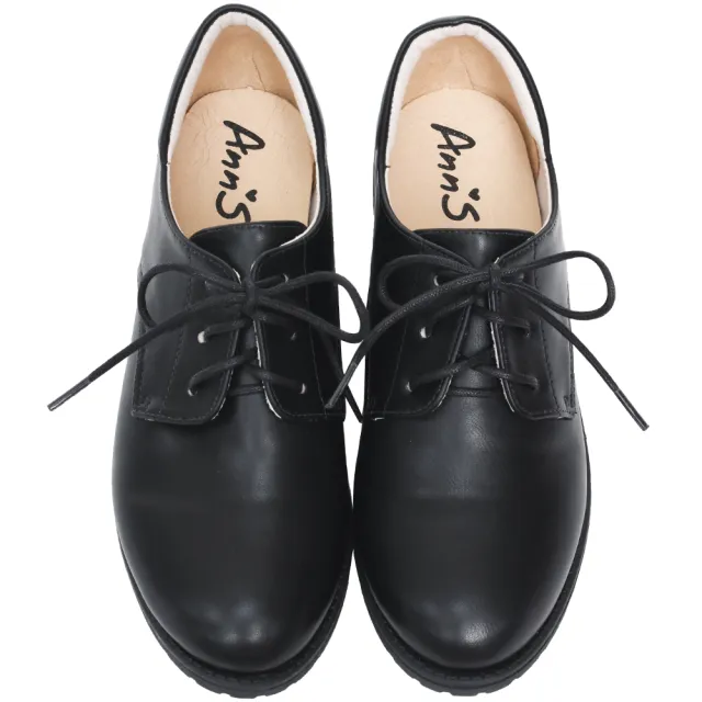 【Ann’S】學院氛圍-素色QQ軟底綁帶平底牛津鞋-版型偏小(黑)