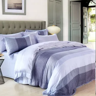 【貝兒居家寢飾生活館】100%天絲四件式全鋪棉兩用被床包組 麻趣布洛藍(雙人)