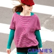 【Gennies 奇妮】個性條紋保暖五分袖上衣(桃紅/灰C3Y08)