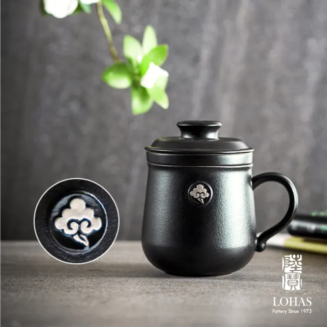 【LohasPottery 陸寶】雲中錦書蓋杯  禪風黑(辦公室茶杯 獨享杯 泡茶杯)