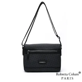 【Roberta Colum】交換禮物 真皮包包  雅痞牛皮掀蓋橫式斜背側背包