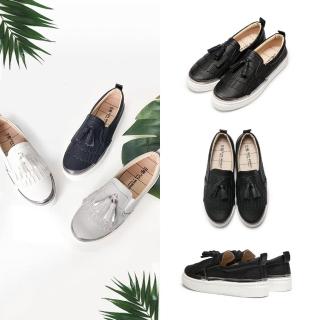 【FUFA Shoes 富發牌】流蘇滾銀邊百搭休閒鞋-黑 1BD26(女鞋/女懶人鞋/平底鞋/包鞋)